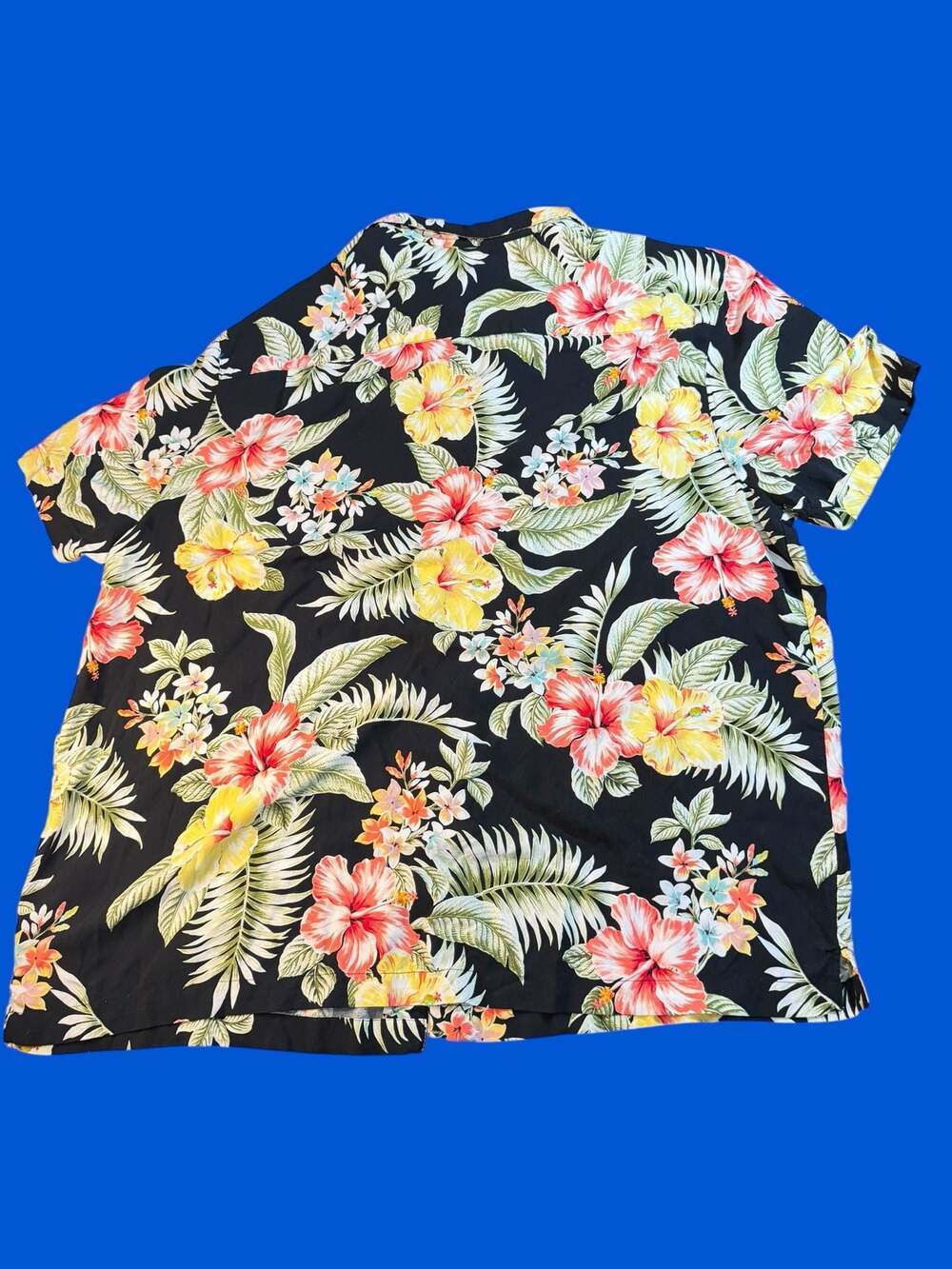 George Men's Black Tropical Hibiscus Floral Hawaiian Shirt 3XL - Picture 2 of 5